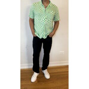 Vans Printed Relaxed Green and White Button Down Shirt Size Large